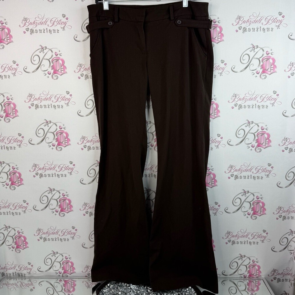 Smart Set pants buckle detail Dark Brown Boot-Cut Trousers with Waist Tab Detail